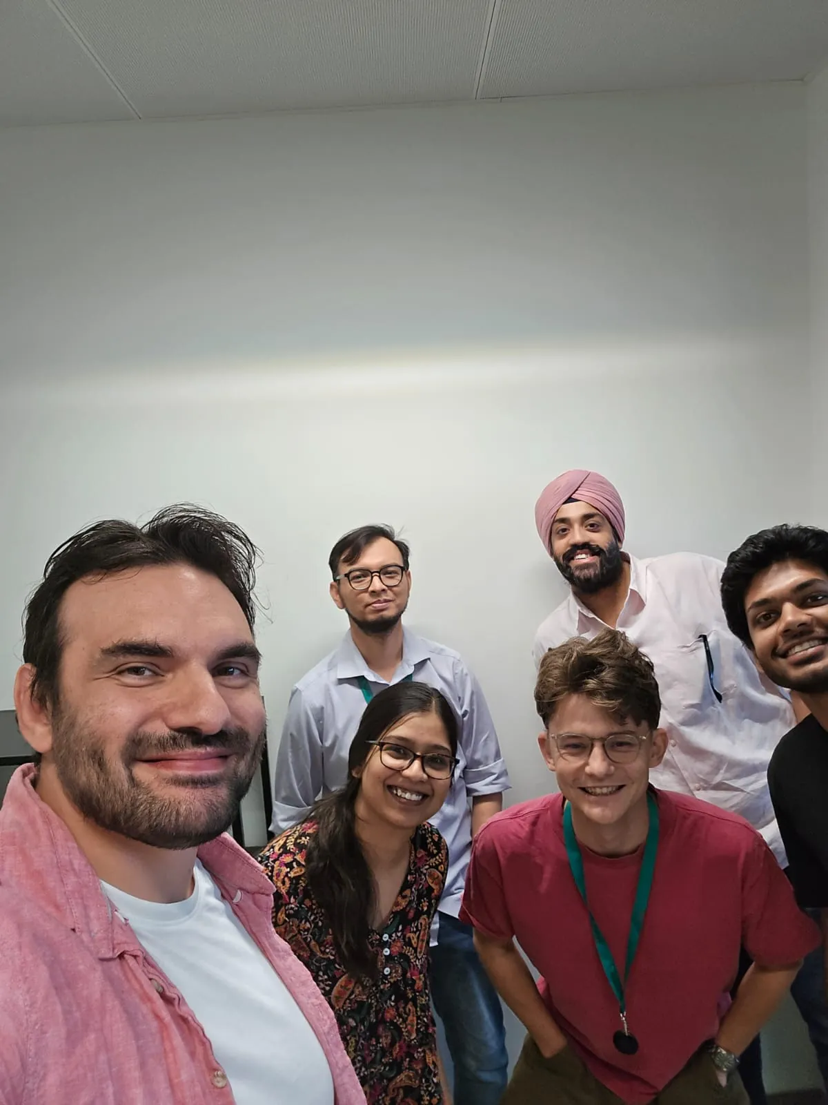 Donato De Tullio with five researchers from Team VPE at BioMed X after the public speaking workshop.